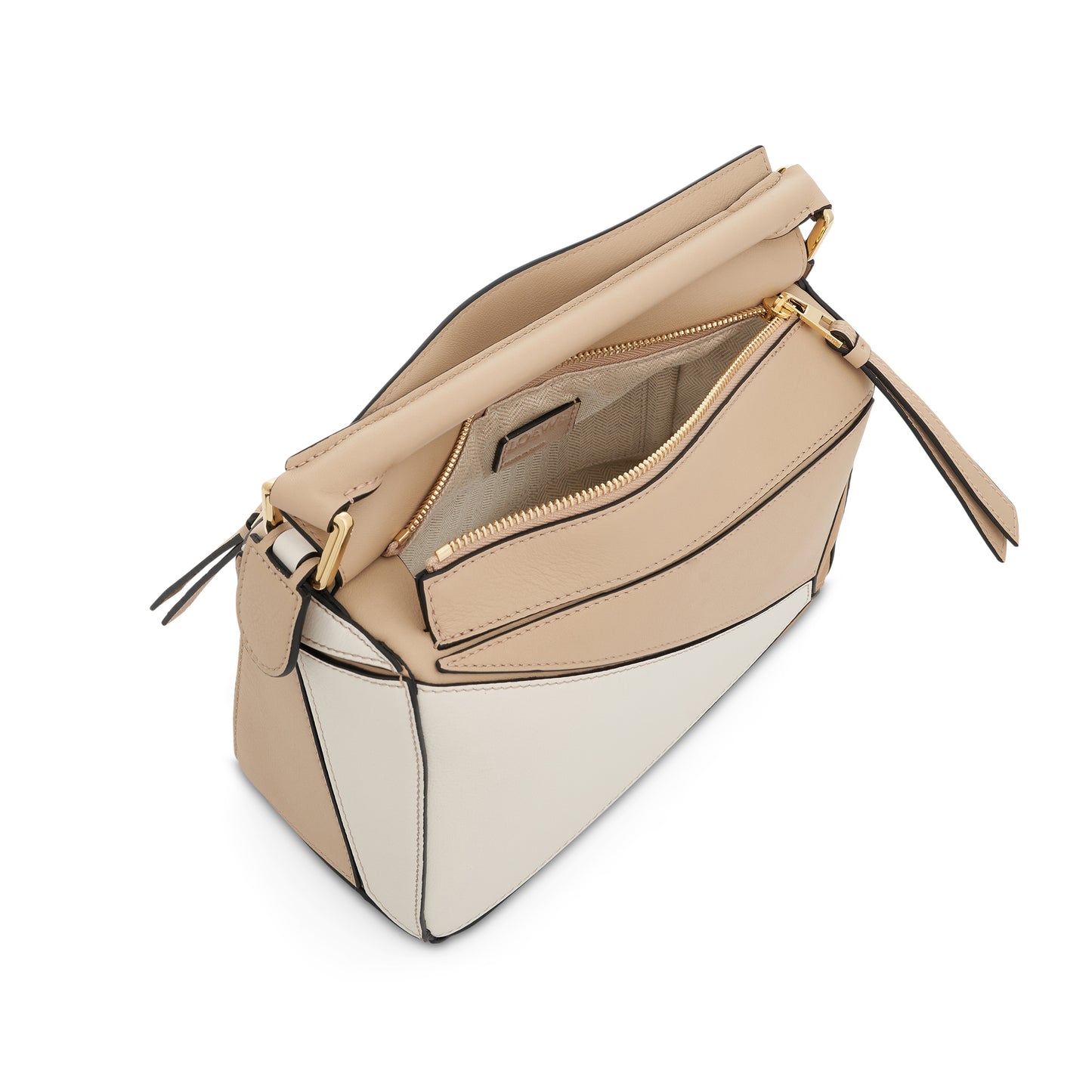 Loewe Mini Puzzle Bag In Classic Calfskin In Dusty Beige/soft White in  Metallic