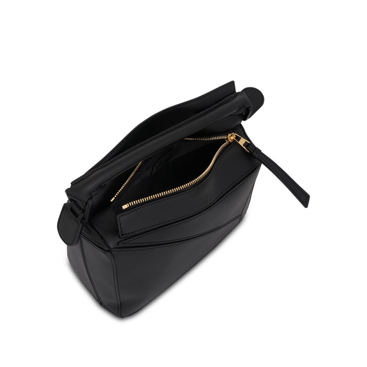 Small Puzzle Bag in Satin Calfskin in Black