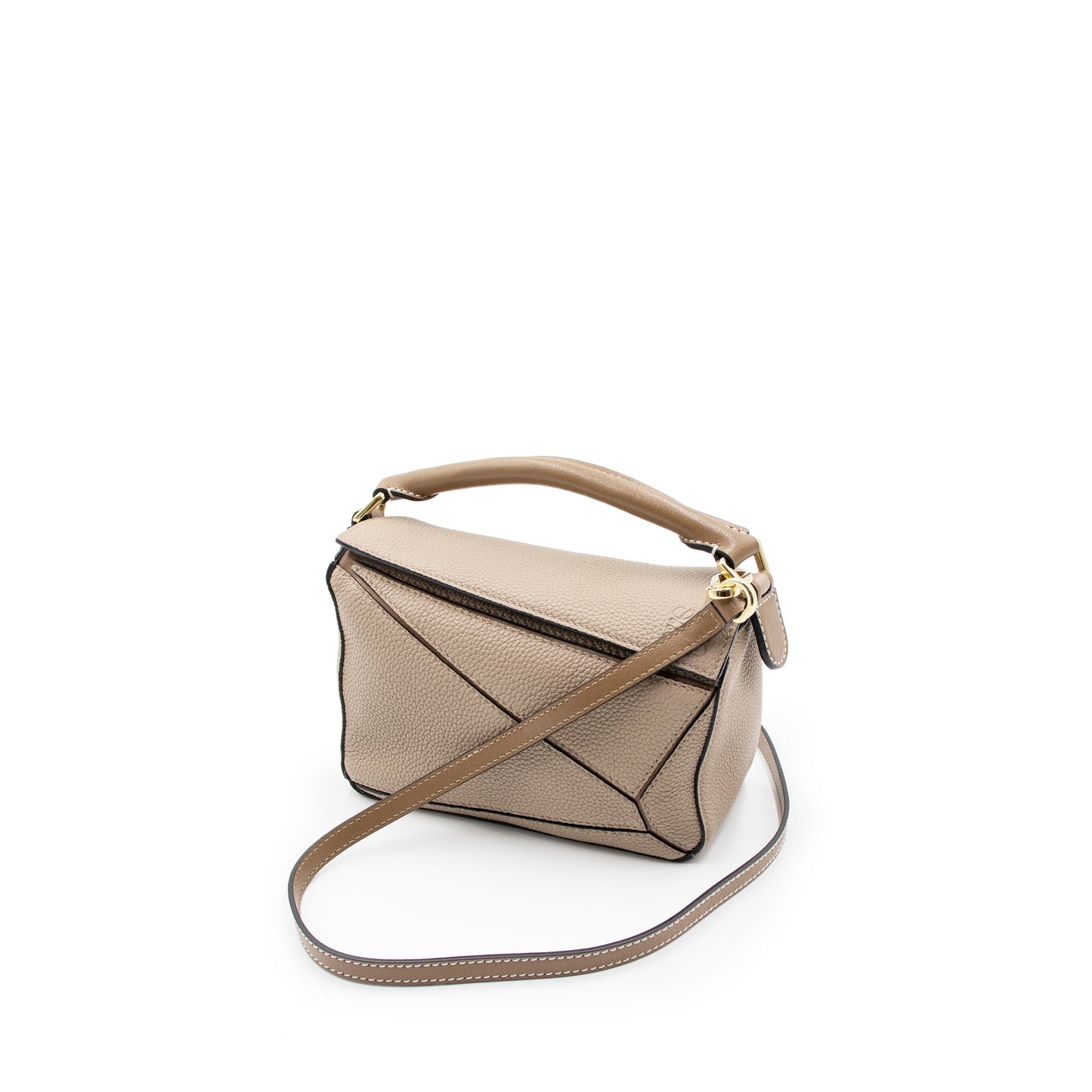 Mini Puzzle Bag in Soft Grained Calfskin in Sand/Mink
