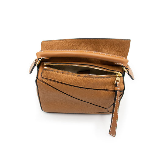 Mini Puzzle Bag in Soft Grained Calfskin in Light Caramel