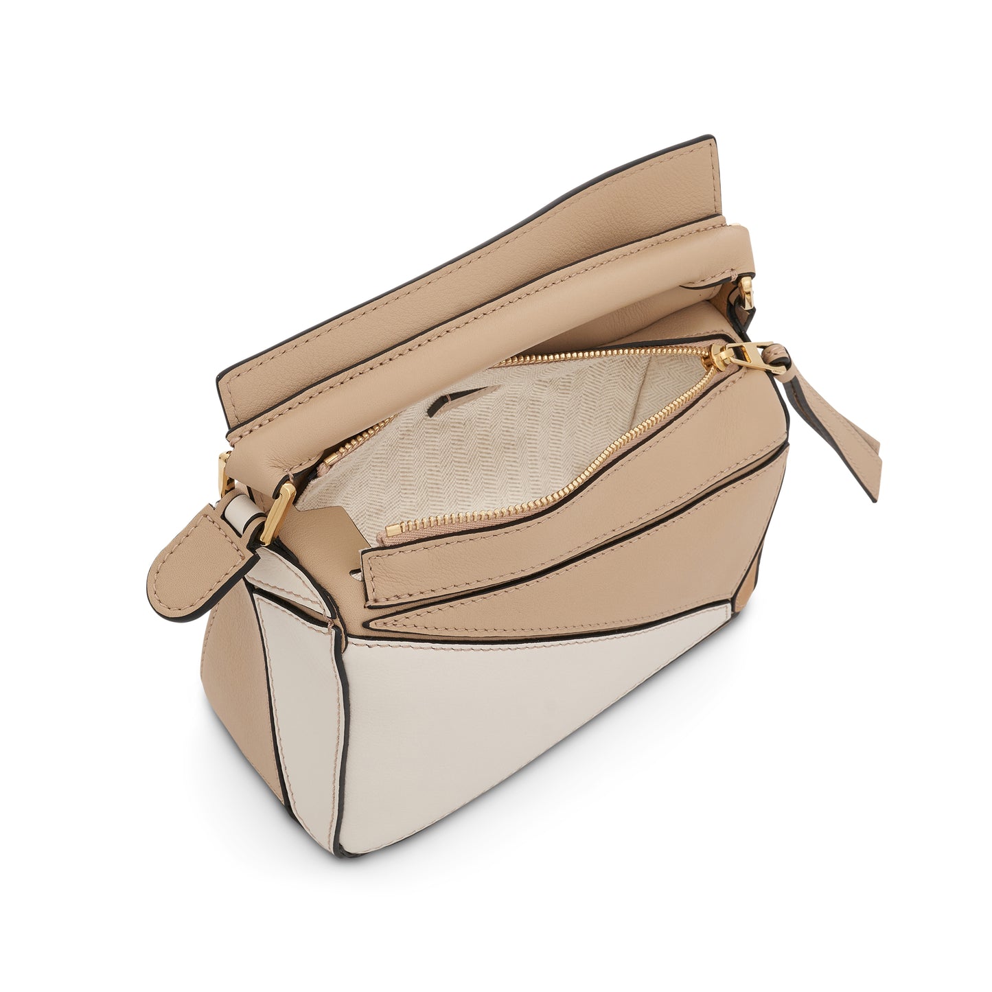 Mini Puzzle Bag in Classic Calfskin in Dusty Beige/Soft White