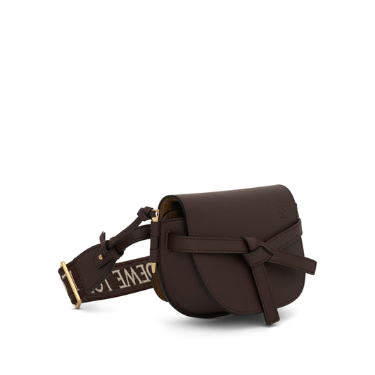 Mini Gate Dual Bag in Soft Calskin and Jacquard Strap in Chocolate