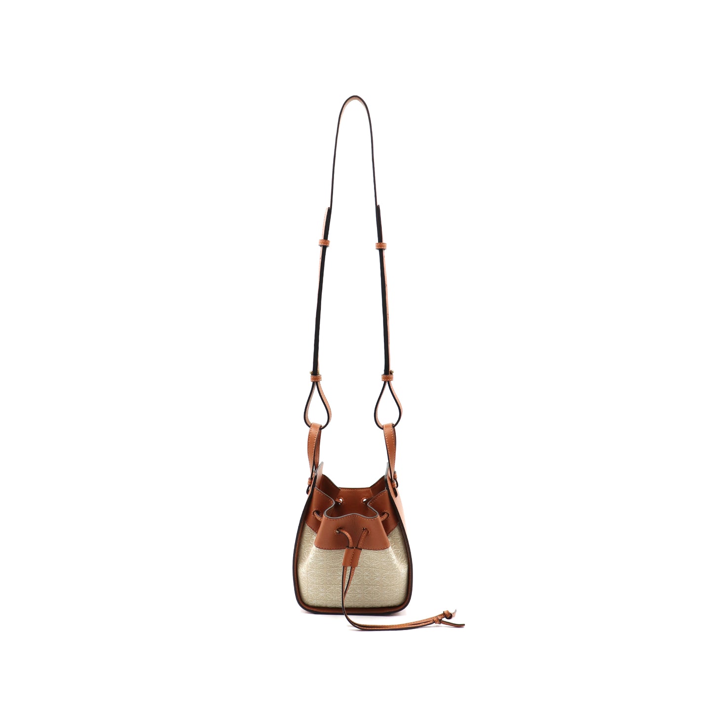 Mini Hammock Drawstring Bag in Anagram Jacquard and Calfskin in Ecru