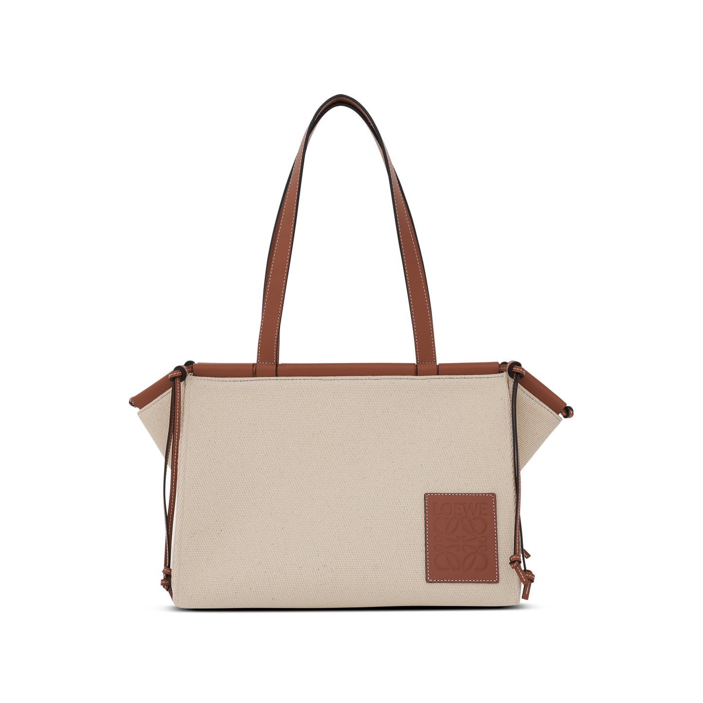 Small Cushion Tote Bag in Canvas and Calfskin in Light Oat