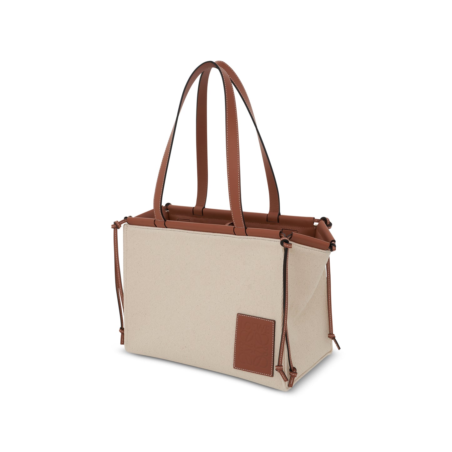 Small Cushion Tote Bag in Canvas and Calfskin in Light Oat
