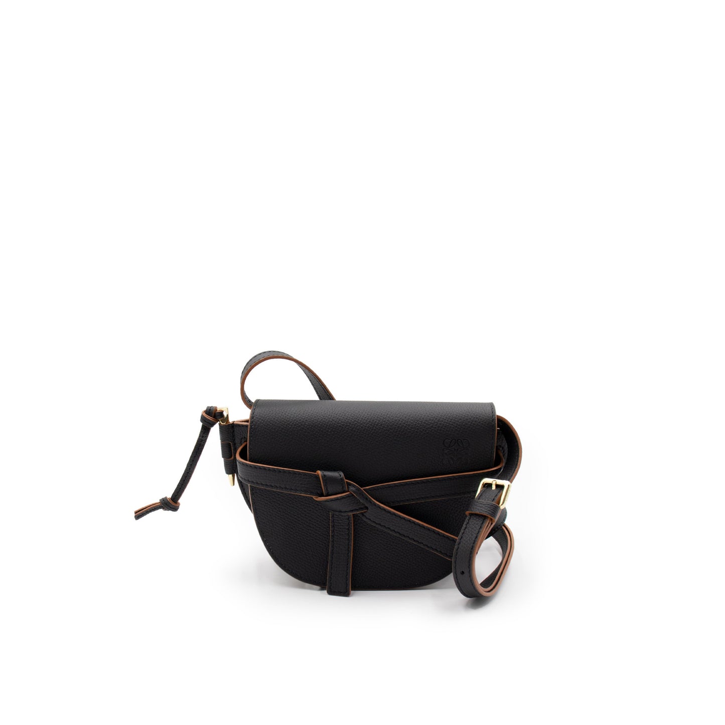 Mini Gate Dual Bag in Pebble Grain Calfskin in Black