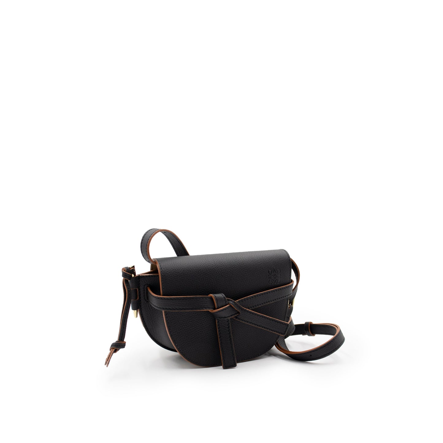 Mini Gate Dual Bag in Pebble Grain Calfskin in Black