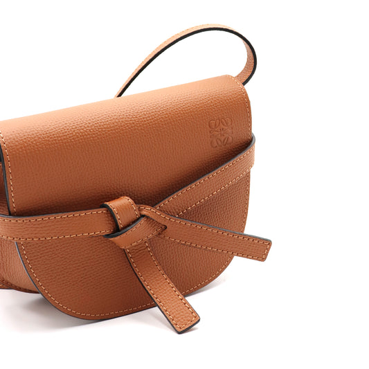 Mini Gate Dual Bag in Pebble Grain Calfskin in Tan