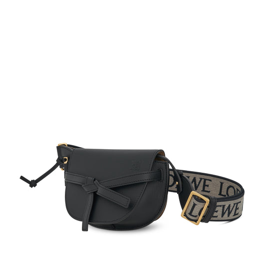 Mini Gate Dual Bag in Soft Calfskin and Jacquard Strap in Black