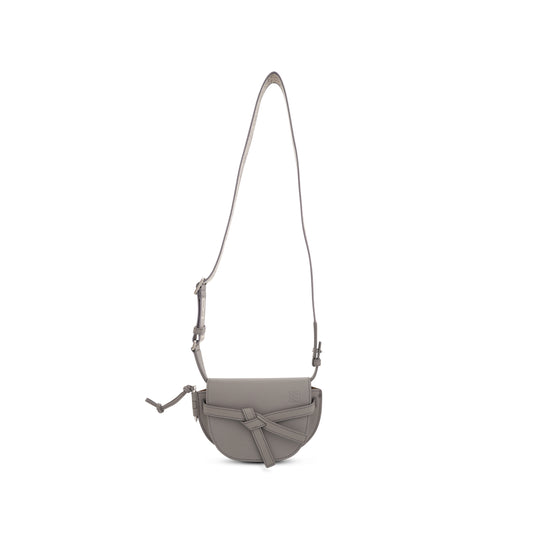 Mini Gate Dual Bag in Soft Calfskin and Jacquard Strap in Pearl Grey