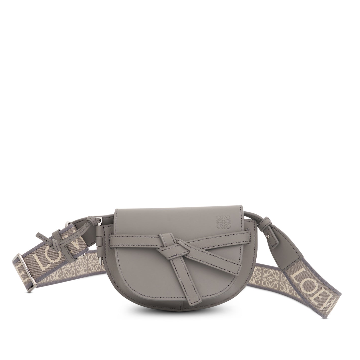 Mini Gate Dual Bag in Soft Calfskin and Jacquard Strap in Pearl Grey