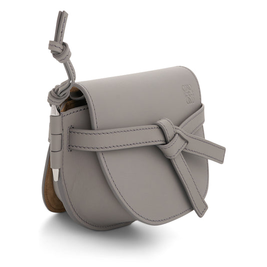 Mini Gate Dual Bag in Soft Calfskin and Jacquard Strap in Pearl Grey