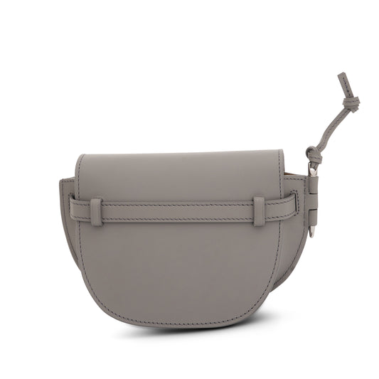 Mini Gate Dual Bag in Soft Calfskin and Jacquard Strap in Pearl Grey