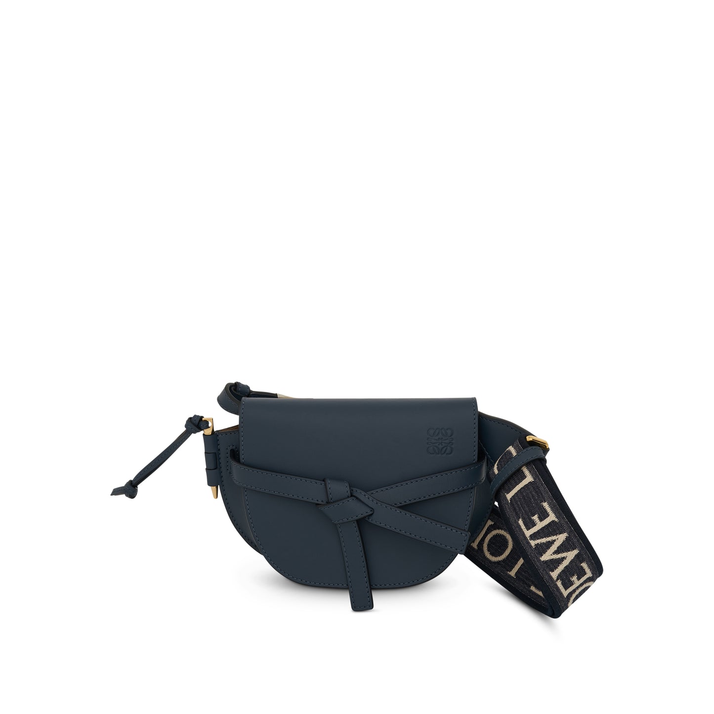 Mini Gate Dual Bag in Soft Calfskin and Jacquard Strap in Onyx Blue