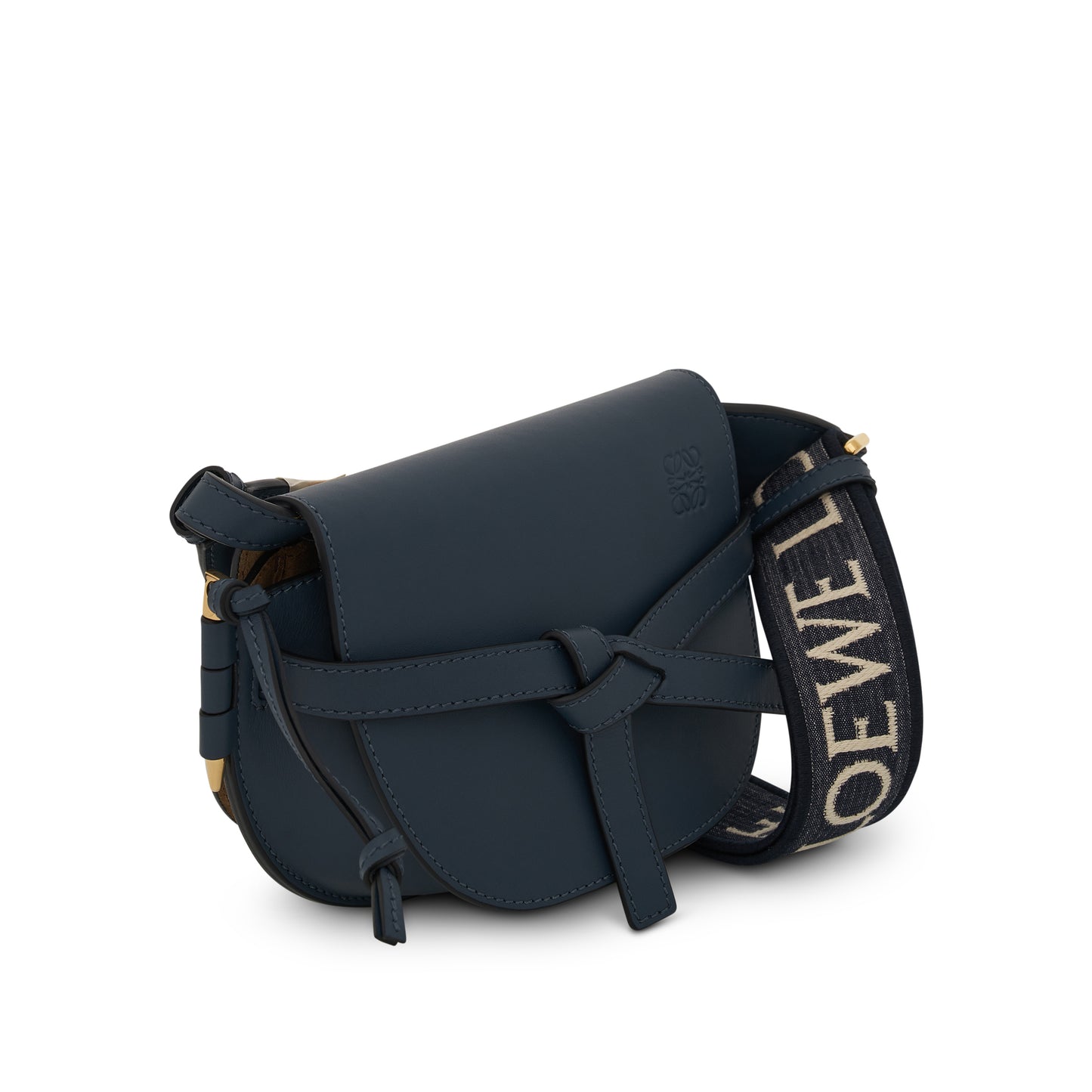 Mini Gate Dual Bag in Soft Calfskin and Jacquard Strap in Onyx Blue