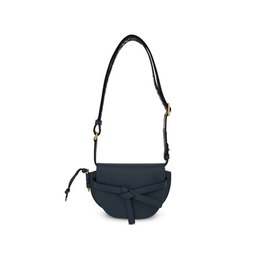 Mini Gate Dual Bag in Soft Calfskin and Jacquard Strap in Onyx Blue