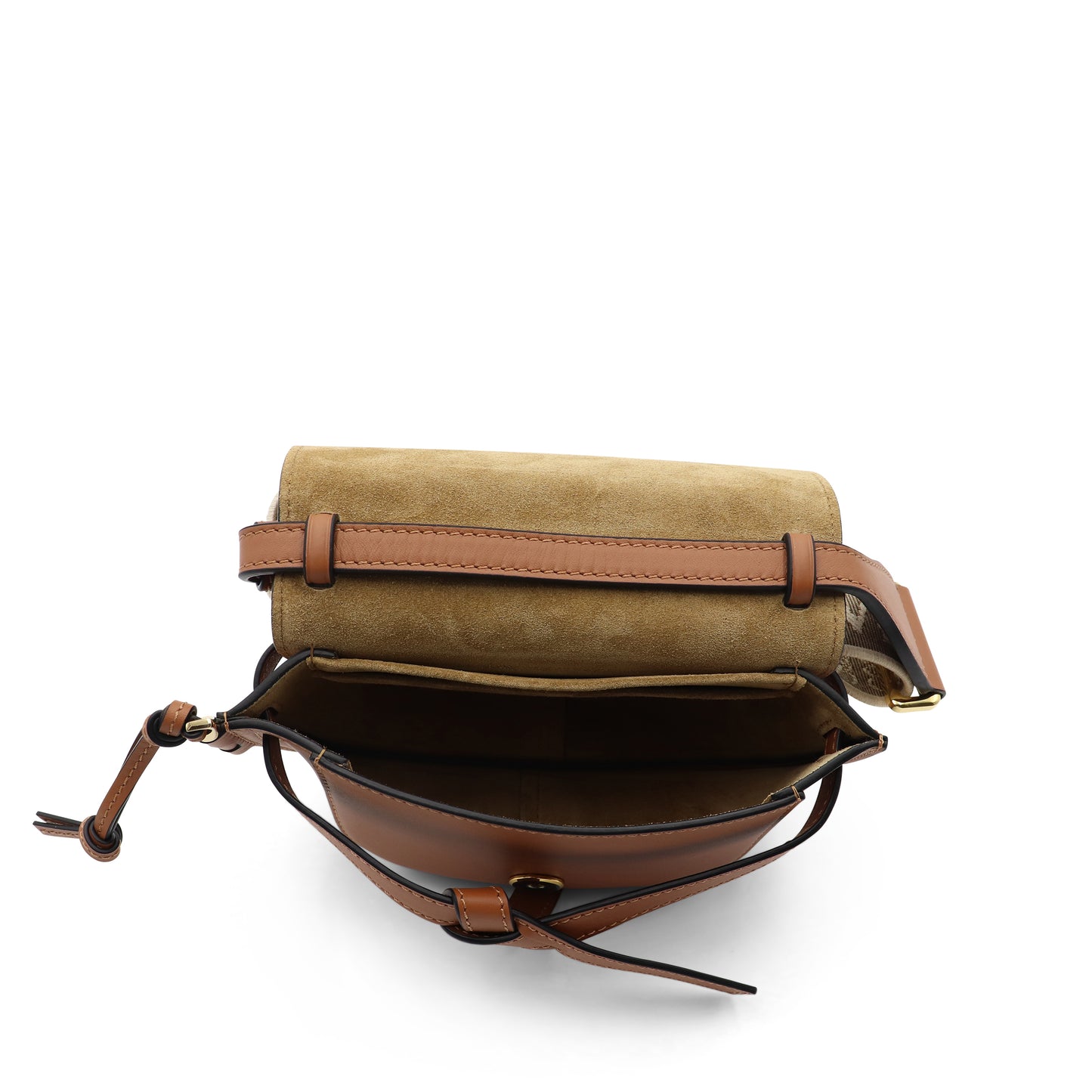 Mini Gate Dual Bag in Soft Calfskin and Jacquard Strap in Tan