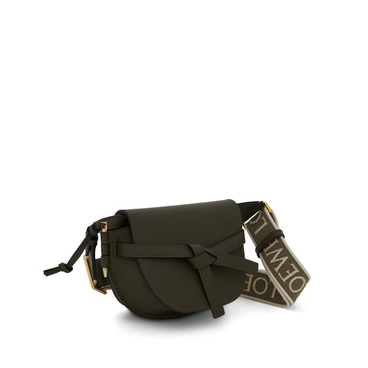 Mini Gate Dual Bag in Soft Calfskin and Jacquard Strap in Green