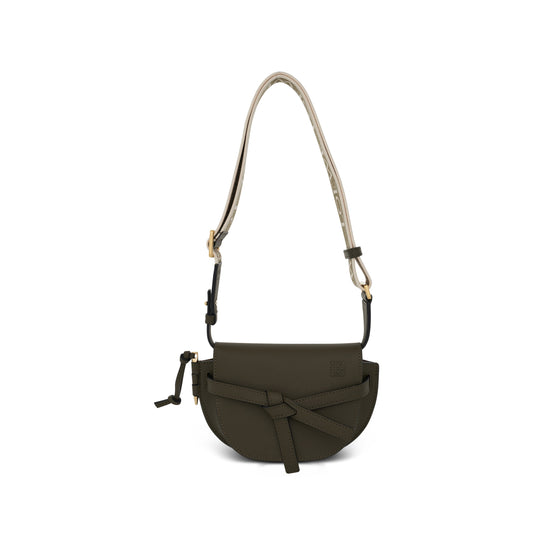 Mini Gate Dual Bag in Soft Calfskin and Jacquard Strap in Green