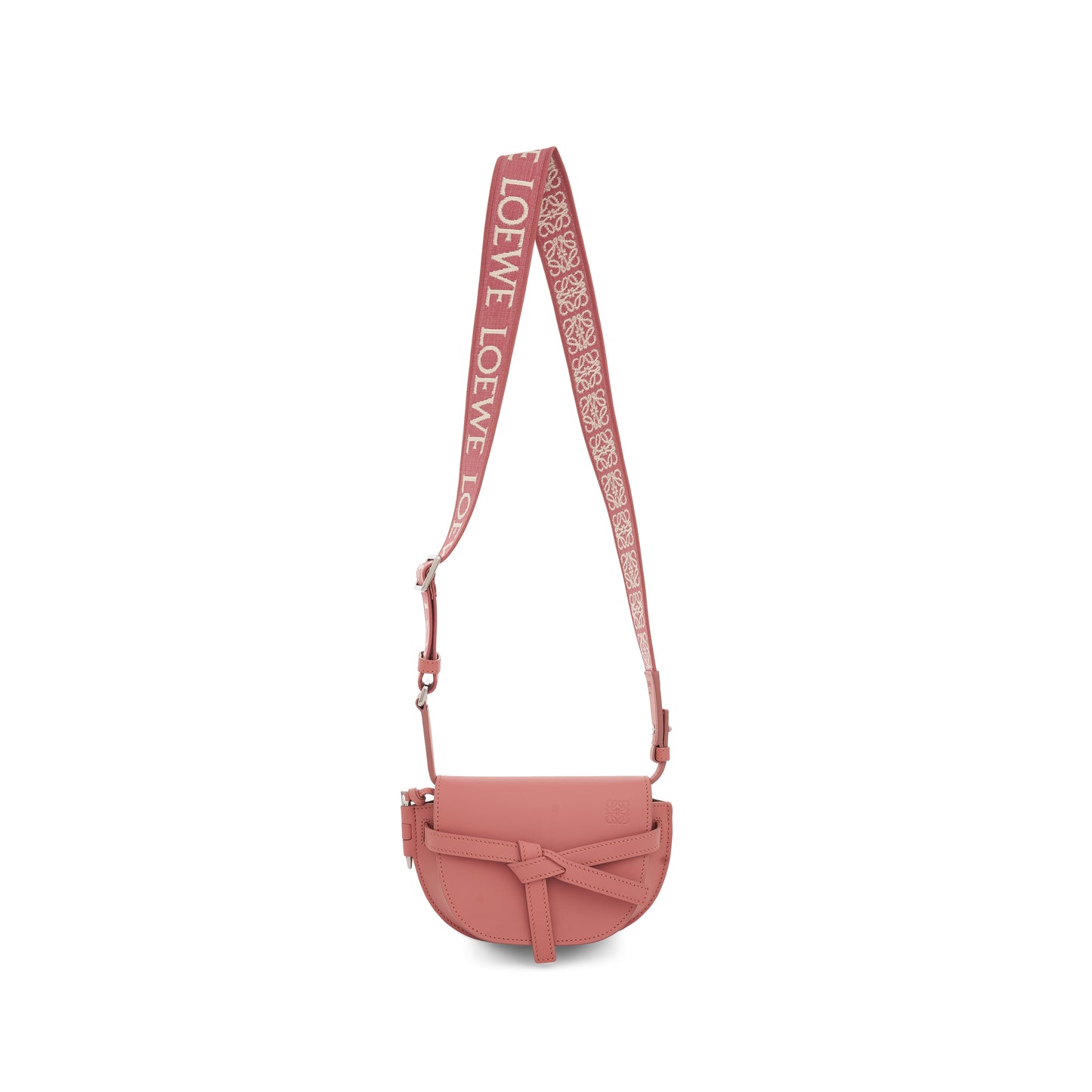 Mini Gate Dual Bag in Soft Calfskin and Jacquard Strap in Peach Bloom