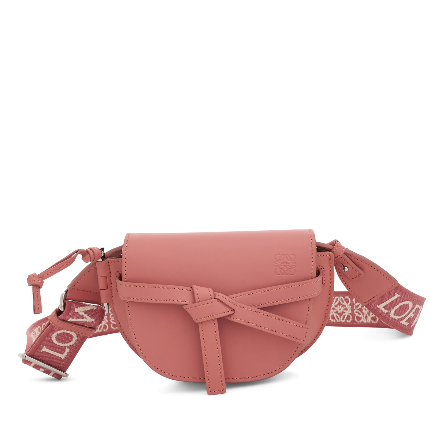 Mini Gate Dual Bag in Soft Calfskin and Jacquard Strap in Peach Bloom