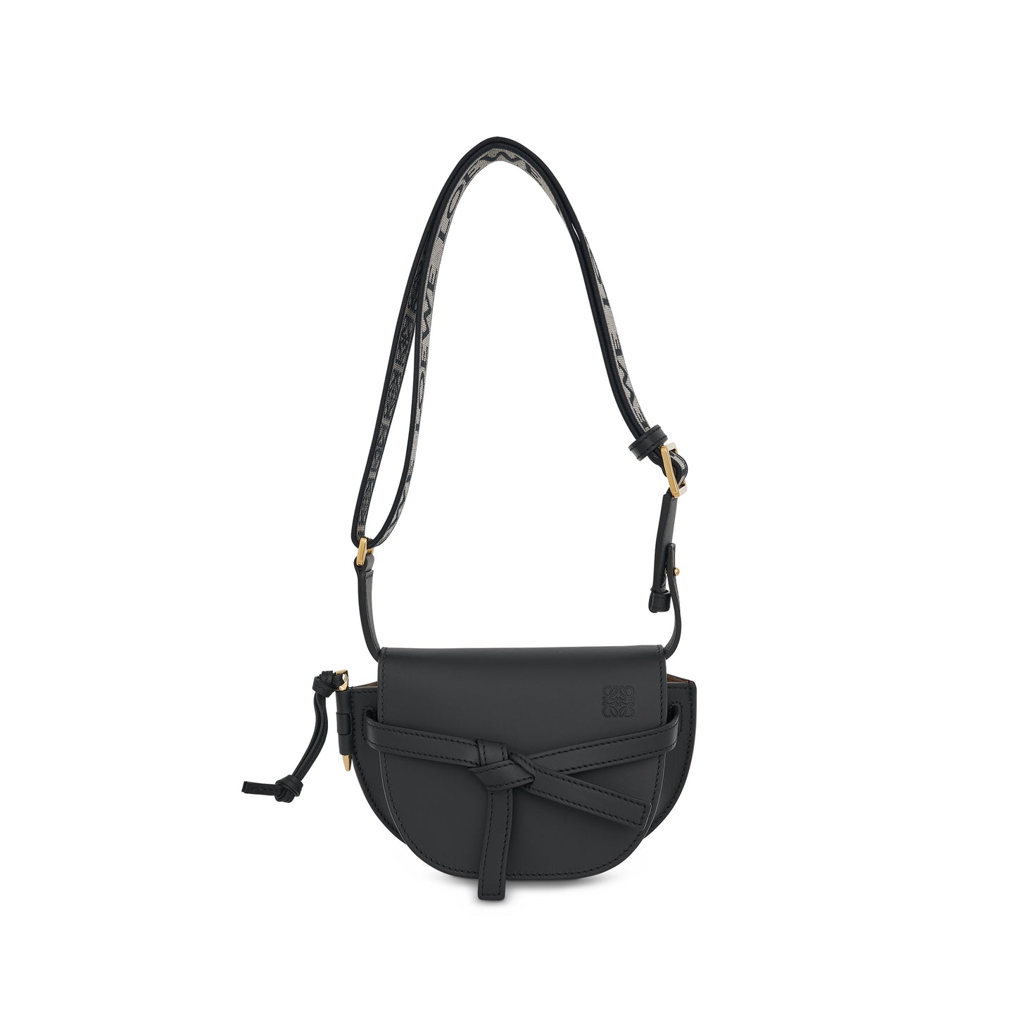 Small Gate Bag in Soft Calfskin and Jacquard Strap in Black