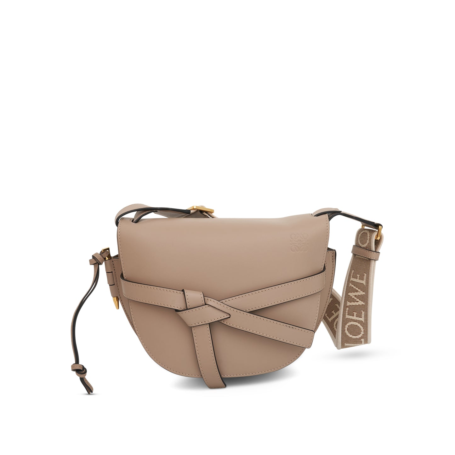 Small Gate Bag in Soft Calfskin and Jacquard Strap in Sand