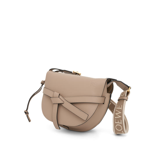 Small Gate Bag in Soft Calfskin and Jacquard Strap in Sand