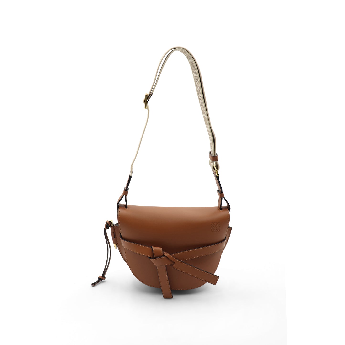 Small Gate Bag in Soft Calfskin and Jacquard Strap in Tan