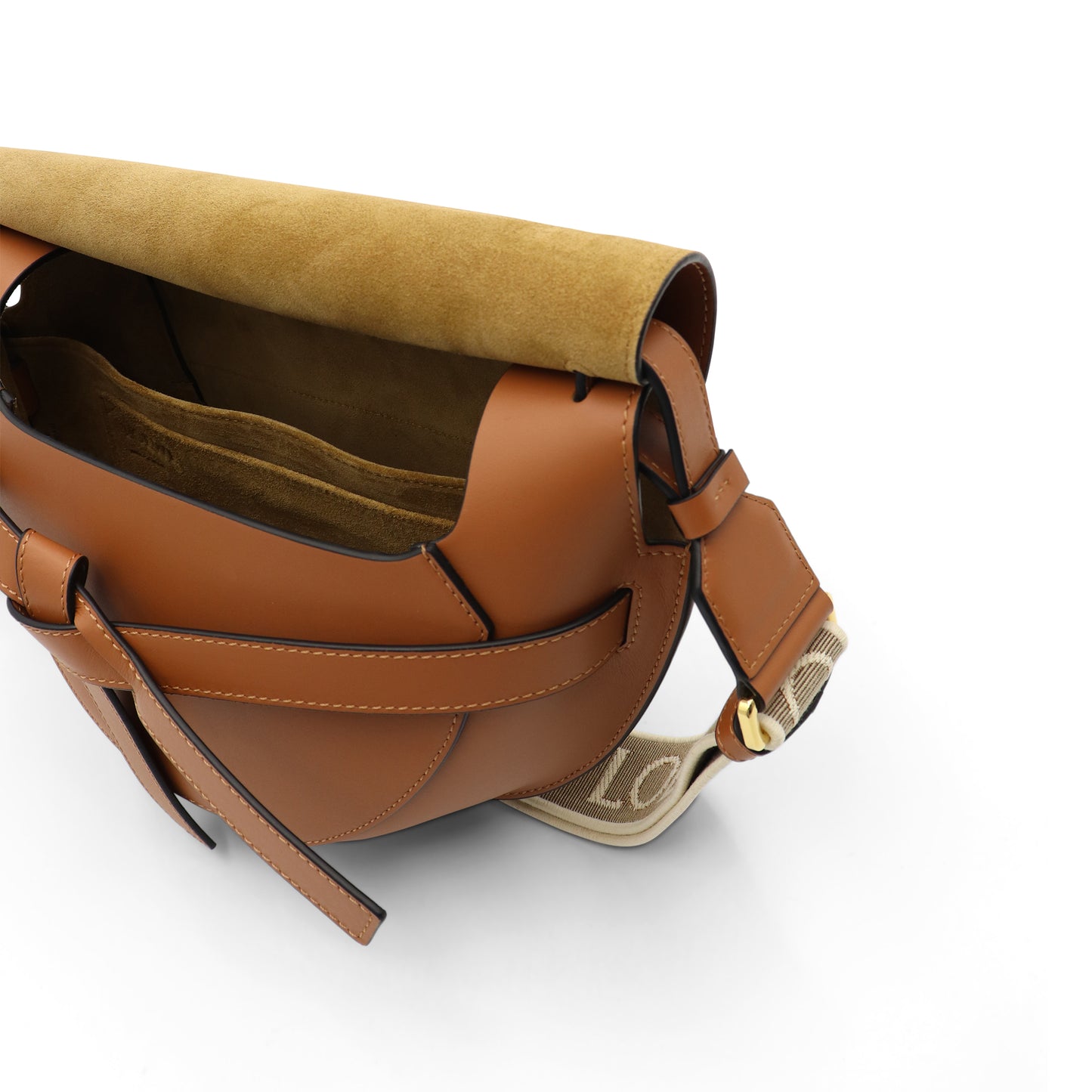Small Gate Bag in Soft Calfskin and Jacquard Strap in Tan
