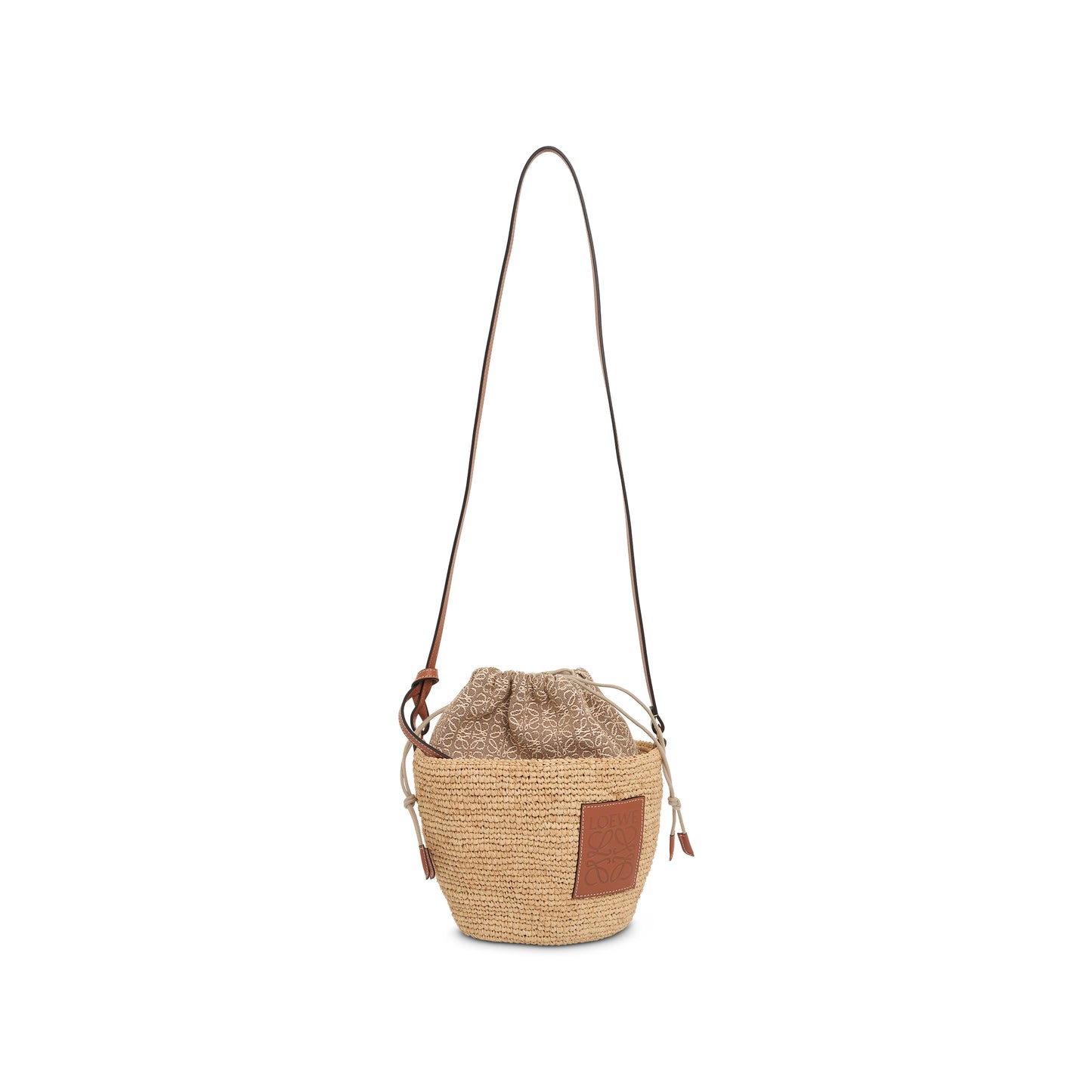 Anagram Pochette Basket Bag in Raffia Jacquard and Calfskin in Natural