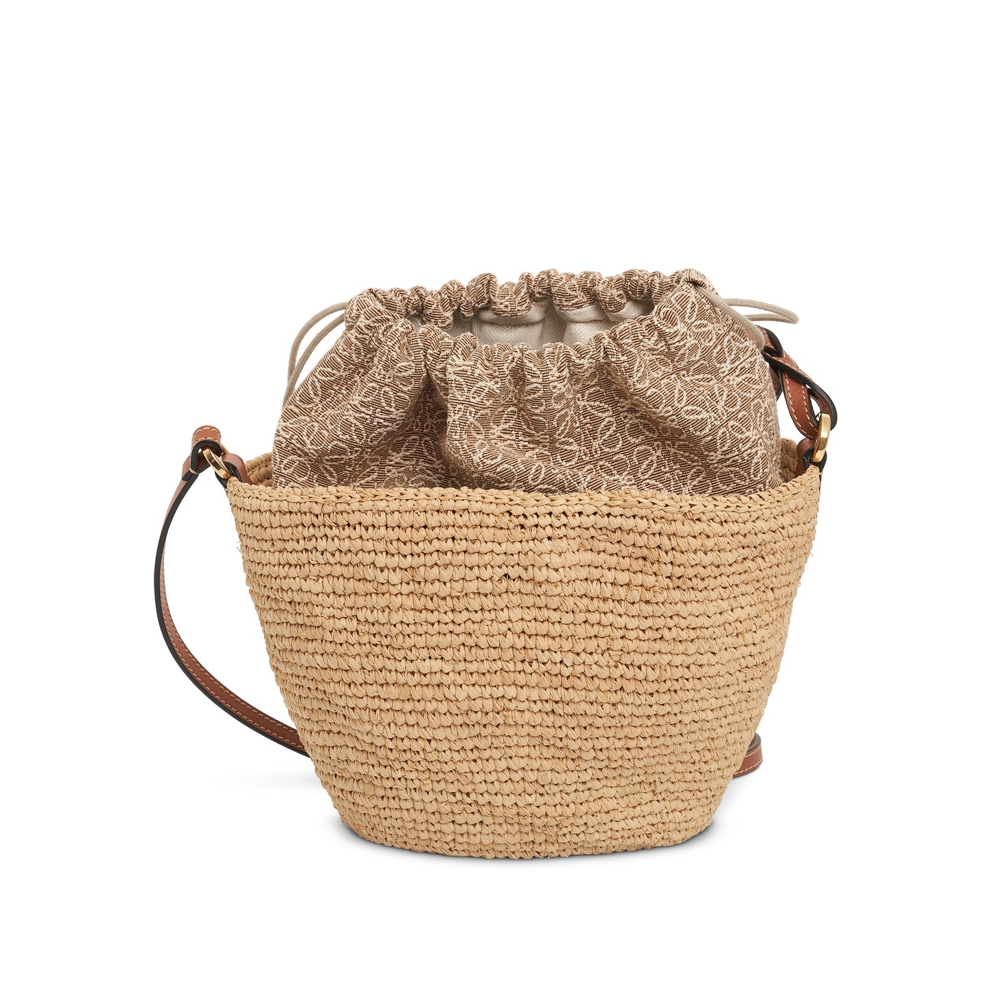 Anagram Pochette Basket Bag in Raffia Jacquard and Calfskin in Natural