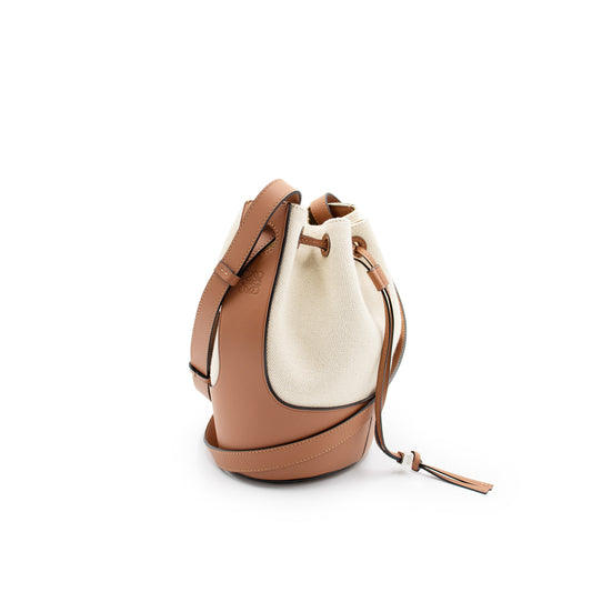 Small Balloon Bag in Canvas and Calfskin in Ecru/Tan