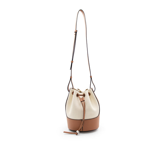 Small Balloon Bag in Canvas and Calfskin in Ecru/Tan