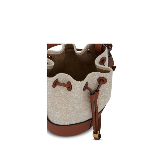 Mini Balloon Bag in Anagram Jacquard and Calfskin in Ecru/Tan