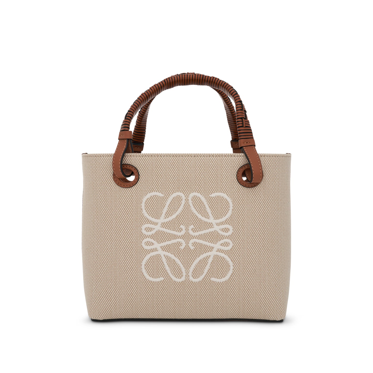 Small Anagram Tote Bag in Jacquard and Calfskin in Ecru