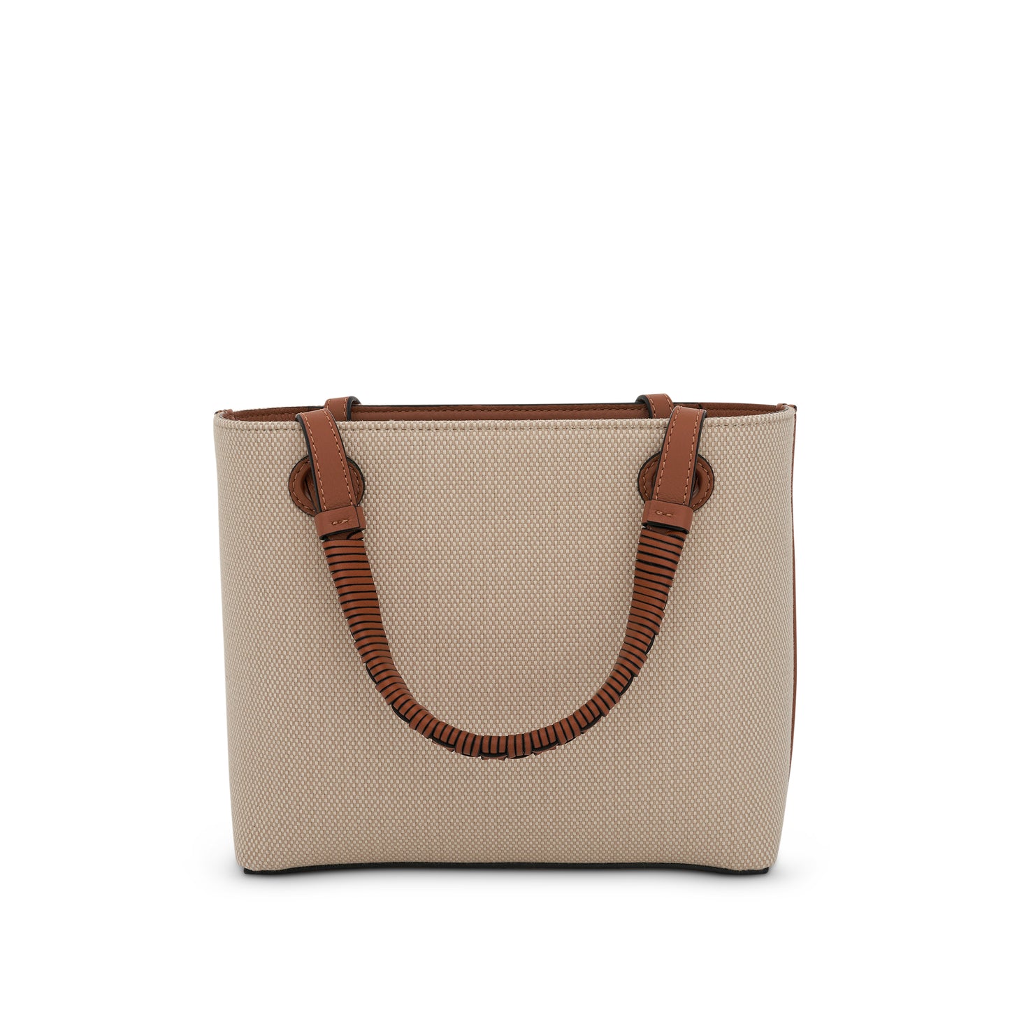 Small Anagram Tote Bag in Jacquard and Calfskin in Ecru