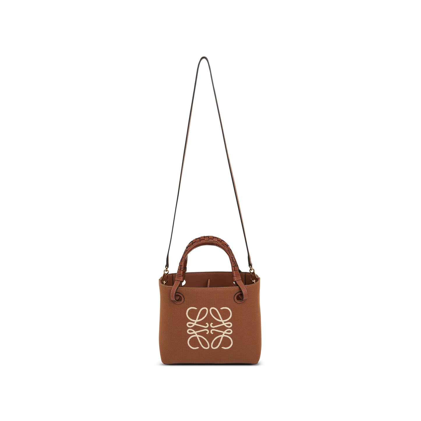 Mini Anagram Tote Bag in Jacquard and Calfskin in Tan