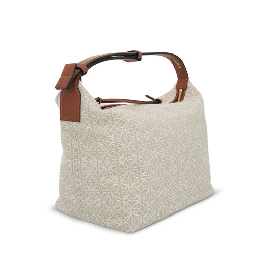 Medium Cubi Bag in Anagram Jacquard and Calfskin in Ecru