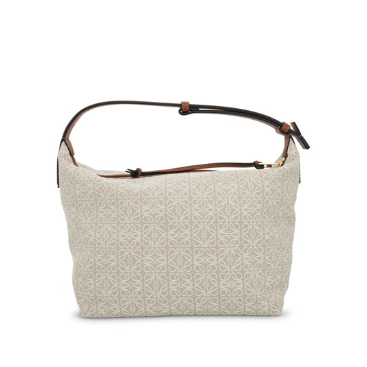 Medium Cubi Bag in Anagram Jacquard and Calfskin in Ecru