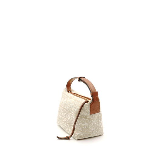 Small Cubi Bag in Anagram Jacquard and Calfskin in Ecru