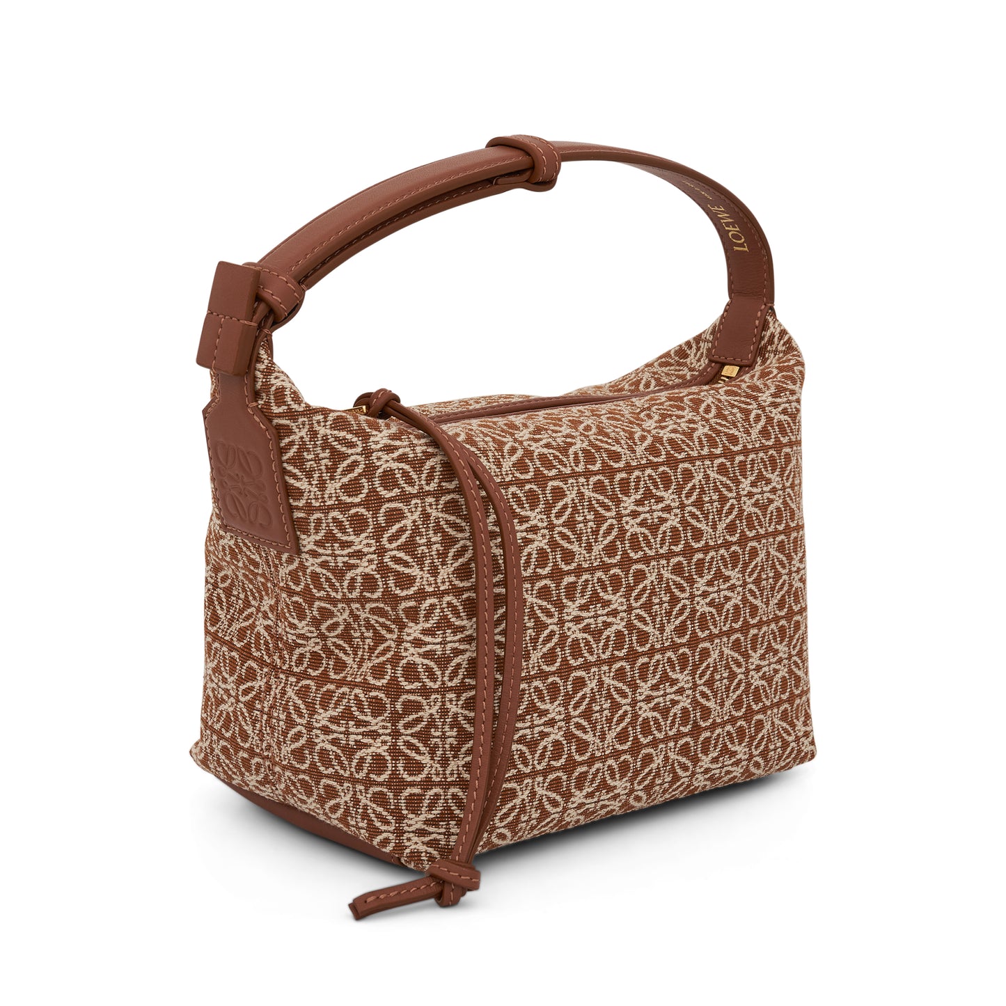 Small Cubi Bag in Anagram Jacquard and Calfskin in Tan/Pecan