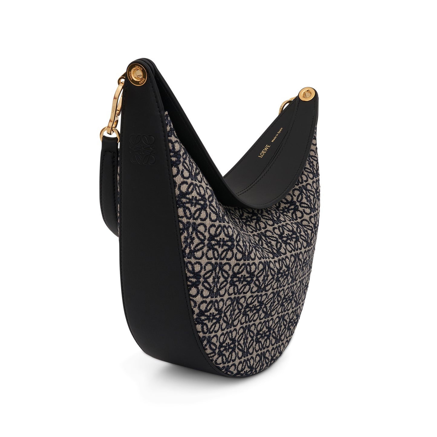 Medium Luna Bag in Anagram Jacquard and Calfskin in Navy