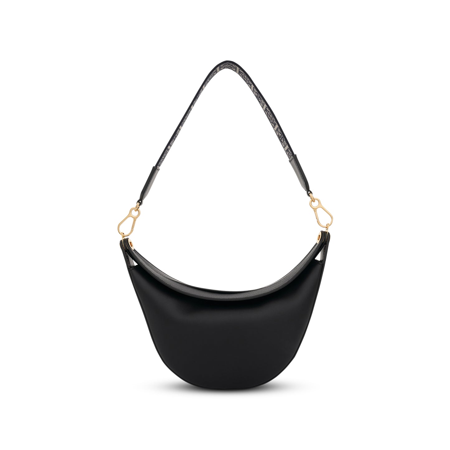 Small Loewe Luna Bag in Satin Calfskin and Jacquard Strap in Black