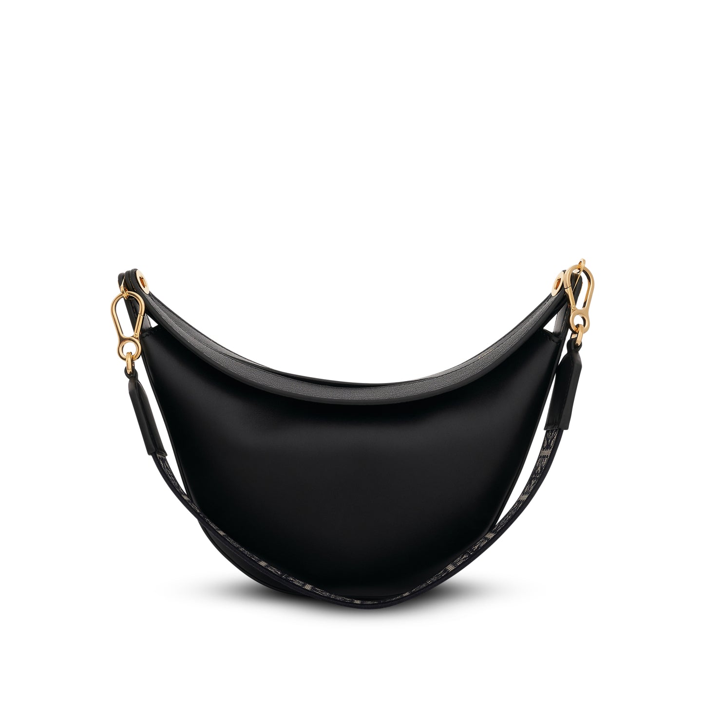 Small Loewe Luna Bag in Satin Calfskin and Jacquard Strap in Black