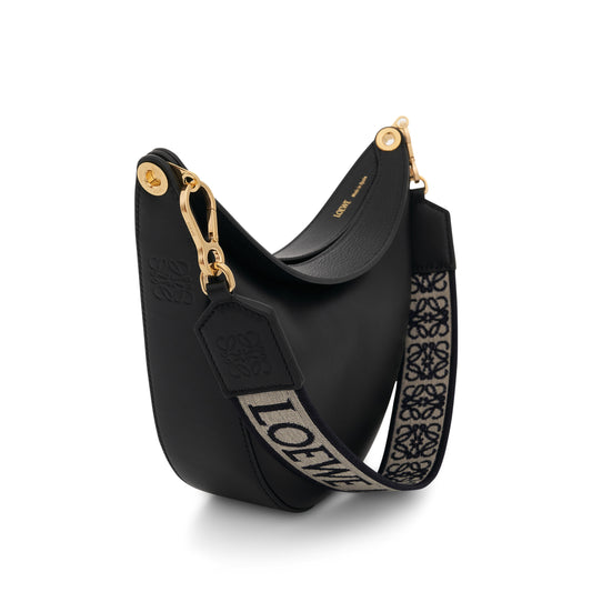 Small Loewe Luna Bag in Satin Calfskin and Jacquard Strap in Black