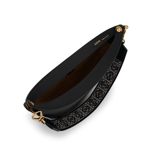 Small Loewe Luna Bag in Satin Calfskin and Jacquard Strap in Black