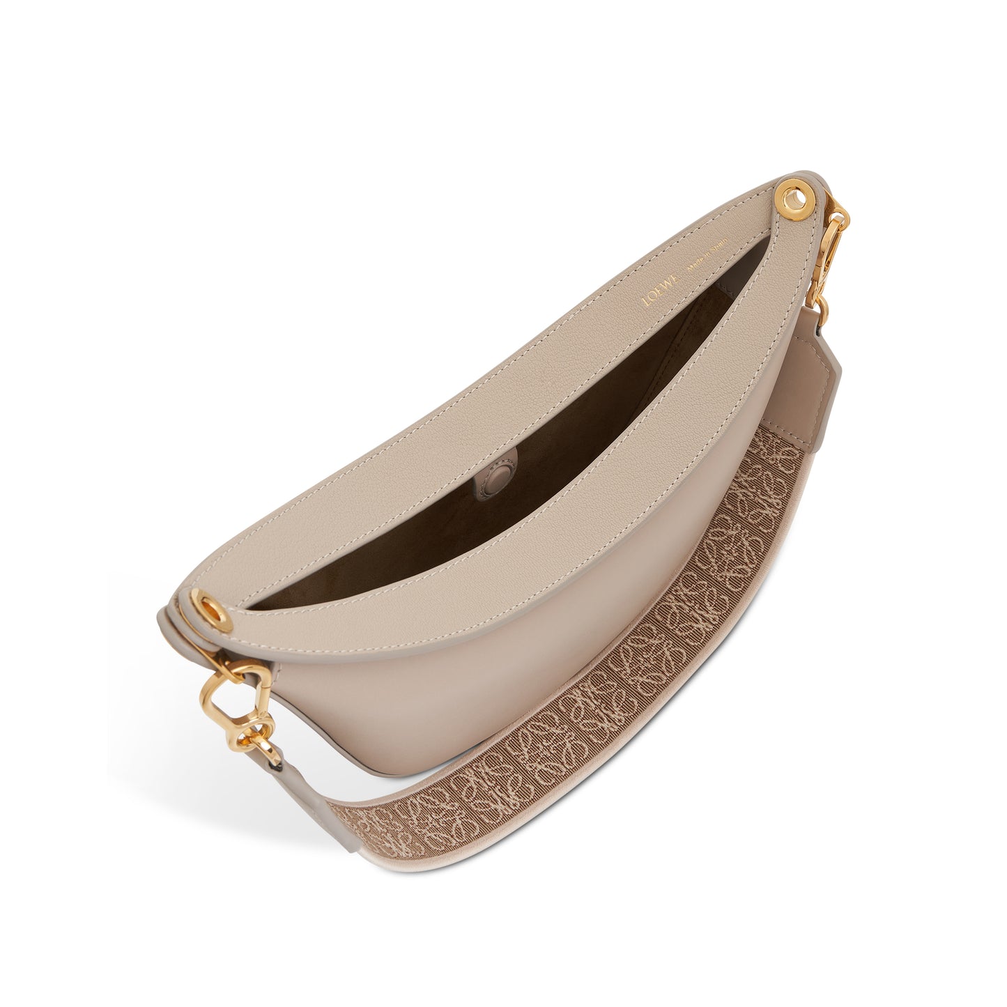 Small Loewe Luna Bag in Satin Calfskin and Jacquard Strap in Light Oat