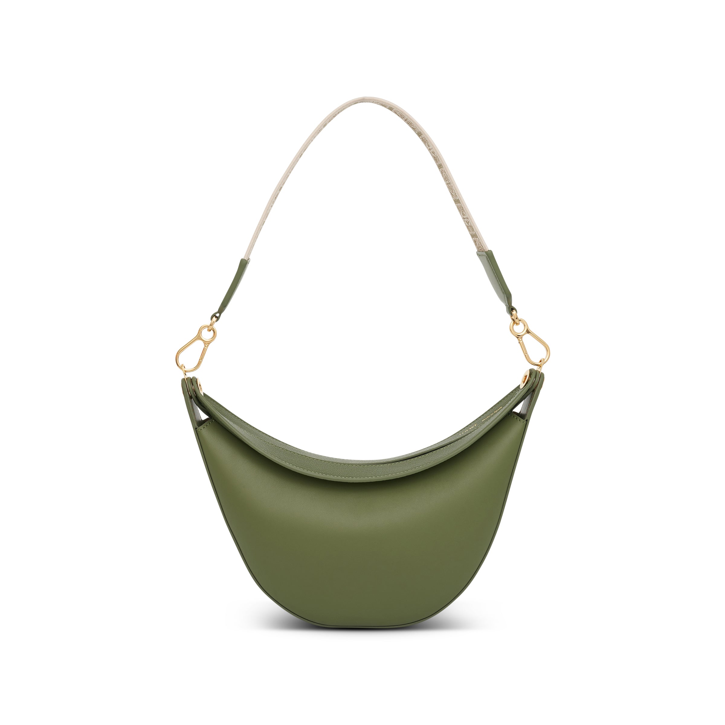 Small Loewe Luna Bag in Satin Calfskin and Jacquard Strap in Avocado Green