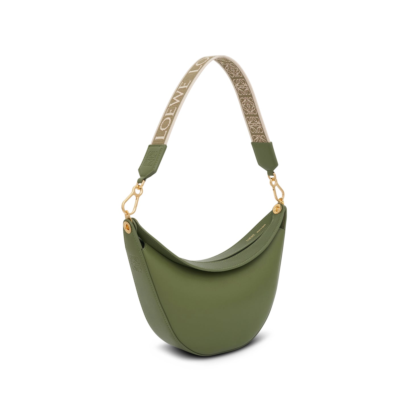 Small Loewe Luna Bag in Satin Calfskin and Jacquard Strap in Avocado Green